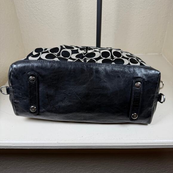 Coach Ashley Signature Sateen Large Satchel handbag F15443 in black and taupe. - Picture 10 of 16